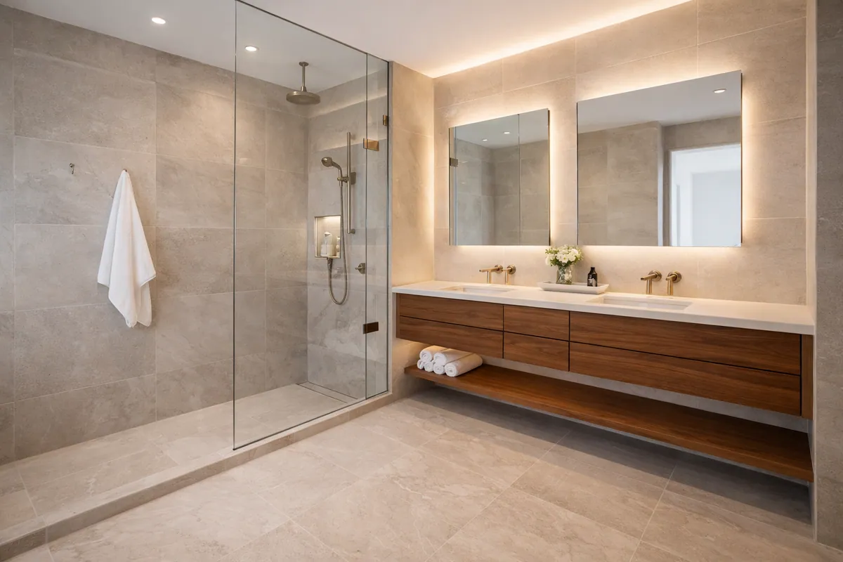 Finished Cleveland bathroom remodel with updated tile and fixtures